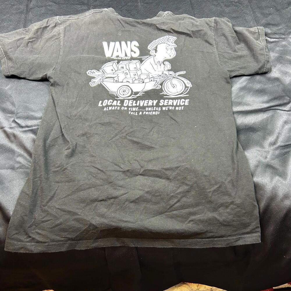 Vans Unisex T-Shirt Size M Black White Short Sleeve Back Graphic EUC - Picture 3 of 6